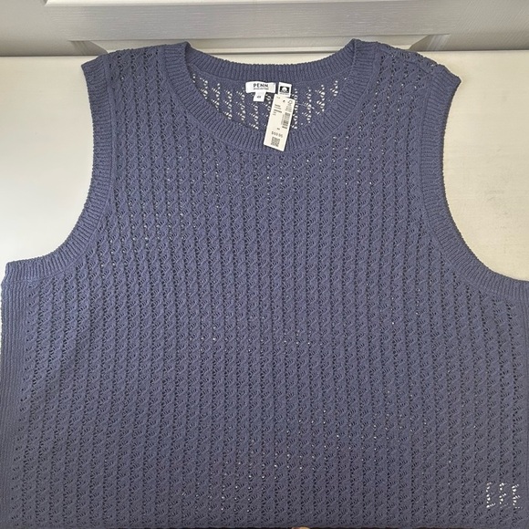 Penningtons Sleeveless Crochet Cotton Sweater Tank with Ribbed Bands Blue 4X NWT - Picture 16 of 16